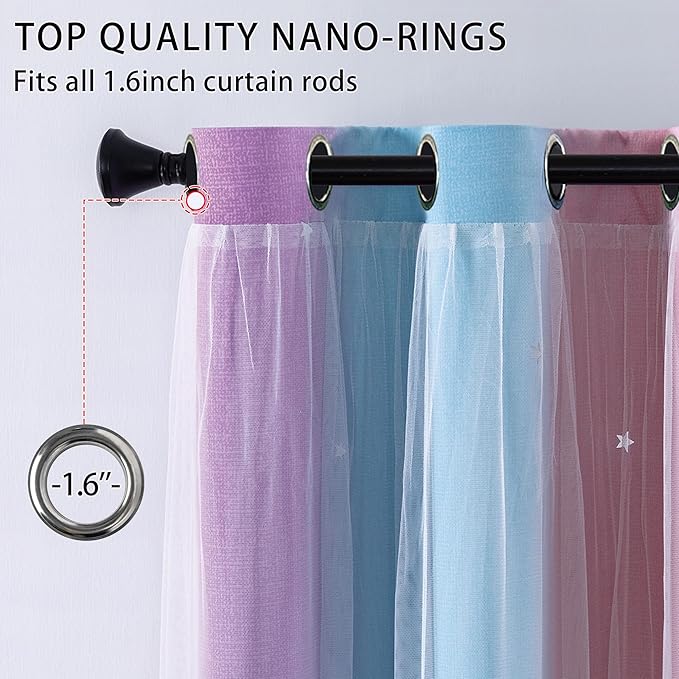 XiDi Curtains for Bedroom Decor, Rainbow Pink Purple/62/63 - Image 3