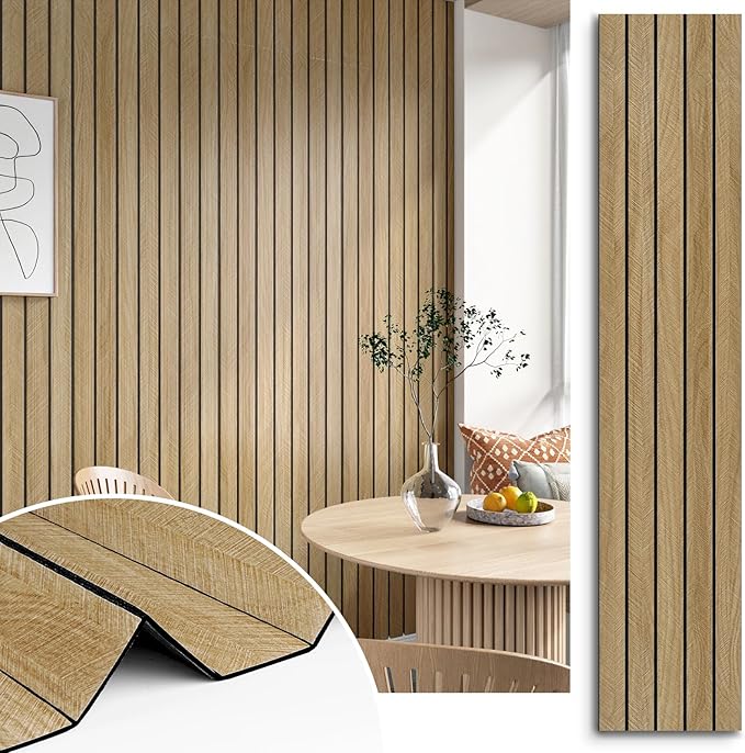 3D Brown Wood Wall Panels 197"x11.8" Acoustic Slat Wall Paneling Peel and Stick by STICKEEP