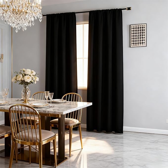IGEMAEVE Black Blackout Curtains 96 Inch Length 2 Panels Set, Rod Pocket Energy by IGEMAEVE