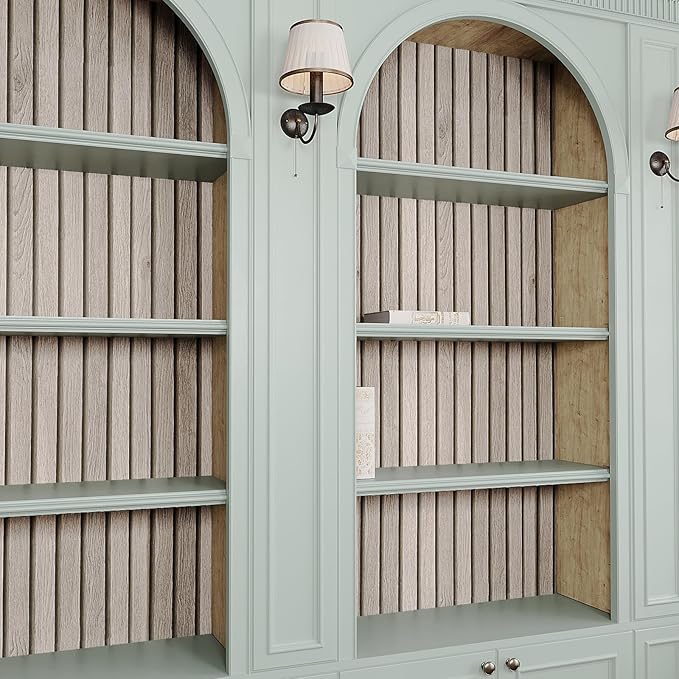 VEELIKE 15.7''x118'' Grey Wood Slats Wallpaper Peel and Stick Removable Wooden - Image 5