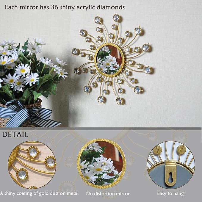 Mirror Wall Decor Wall Mirrors Decorative Sunburst Boho Mirror Gold Mirror Wall - Image 7