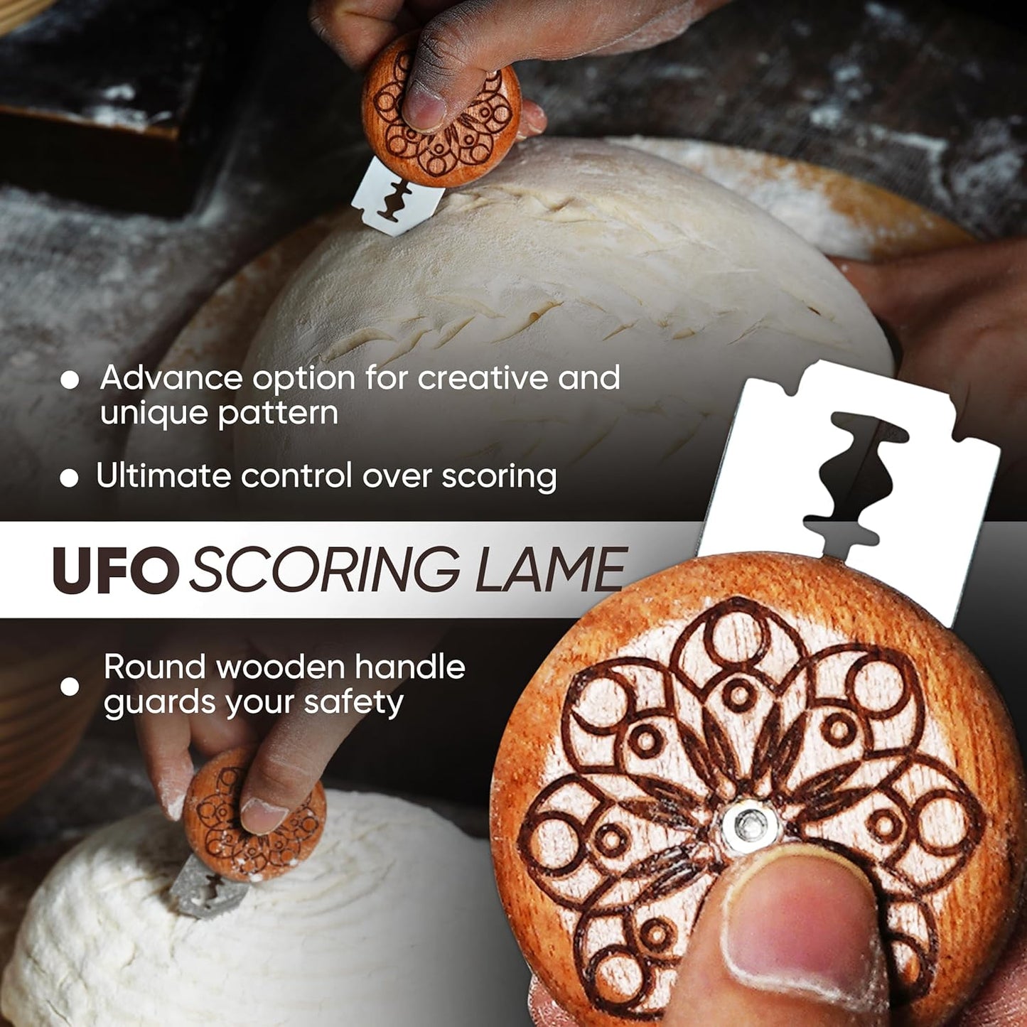 Banneton Proofing Basket Set – 2 Round 9 Inch Unbleached Rattan Baskets with Linen Liners, UFO Bread Lame (4 Blades), Dough Scraper – Sourdough Bread Baking Kit