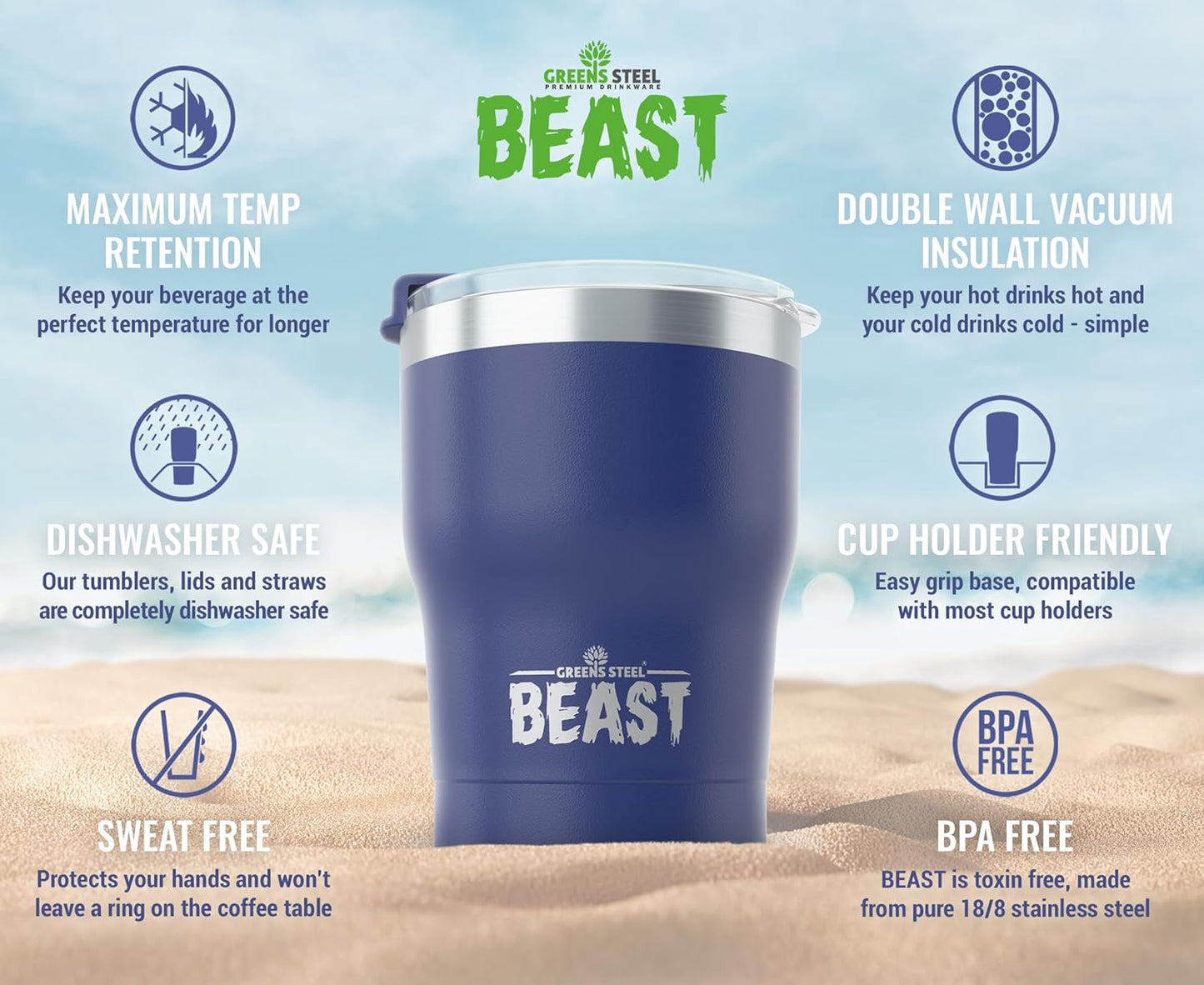 Beast 10 oz Tumbler Stainless Steel Vacuum Insulated Coffee Ice Cup Double Wall Travel Flask (Royal Blue)