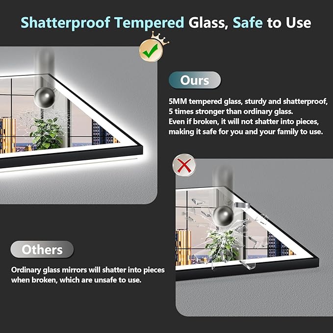 72x32 Black Framed LED Bathroom Mirror - Image 8