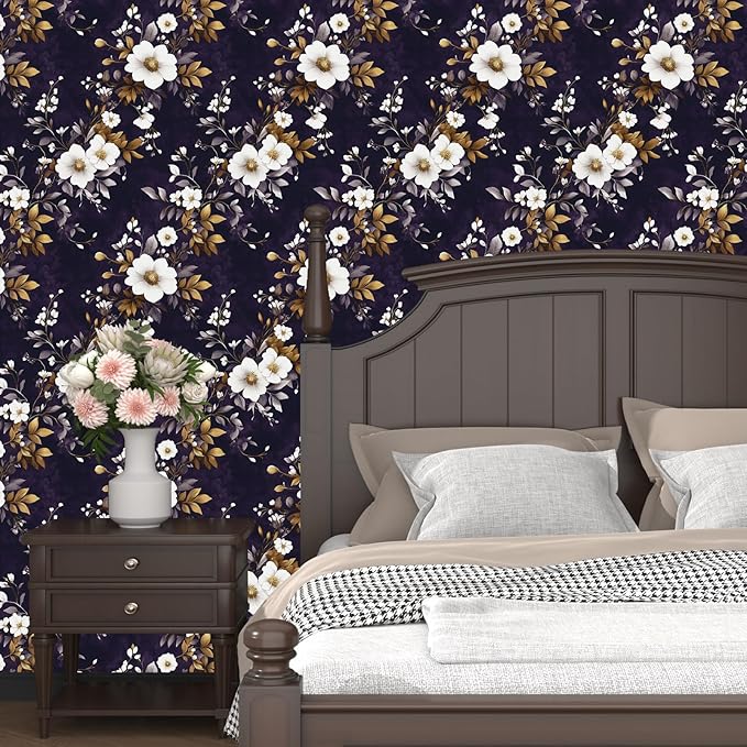 Vintage Floral Wallpaper Peel and Stick Purple White Flowers Contact Paper - Image 2