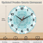 Teal Mandala Flower Wall Clock, Silent Non-Ticking, Battery Operated, Wooden - Image 2