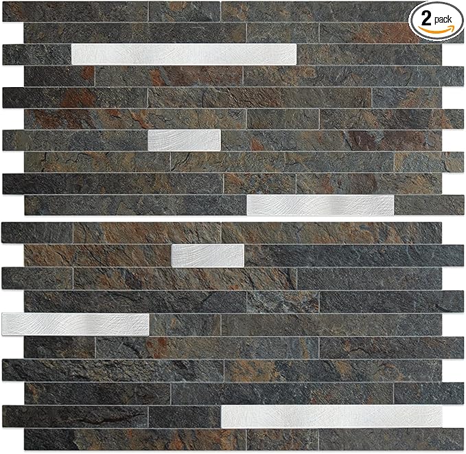 AULIGET 2 Sheets Rust Slate Peel and Stick Backsplash, PVC Mixed Metal Silver by AULIGET