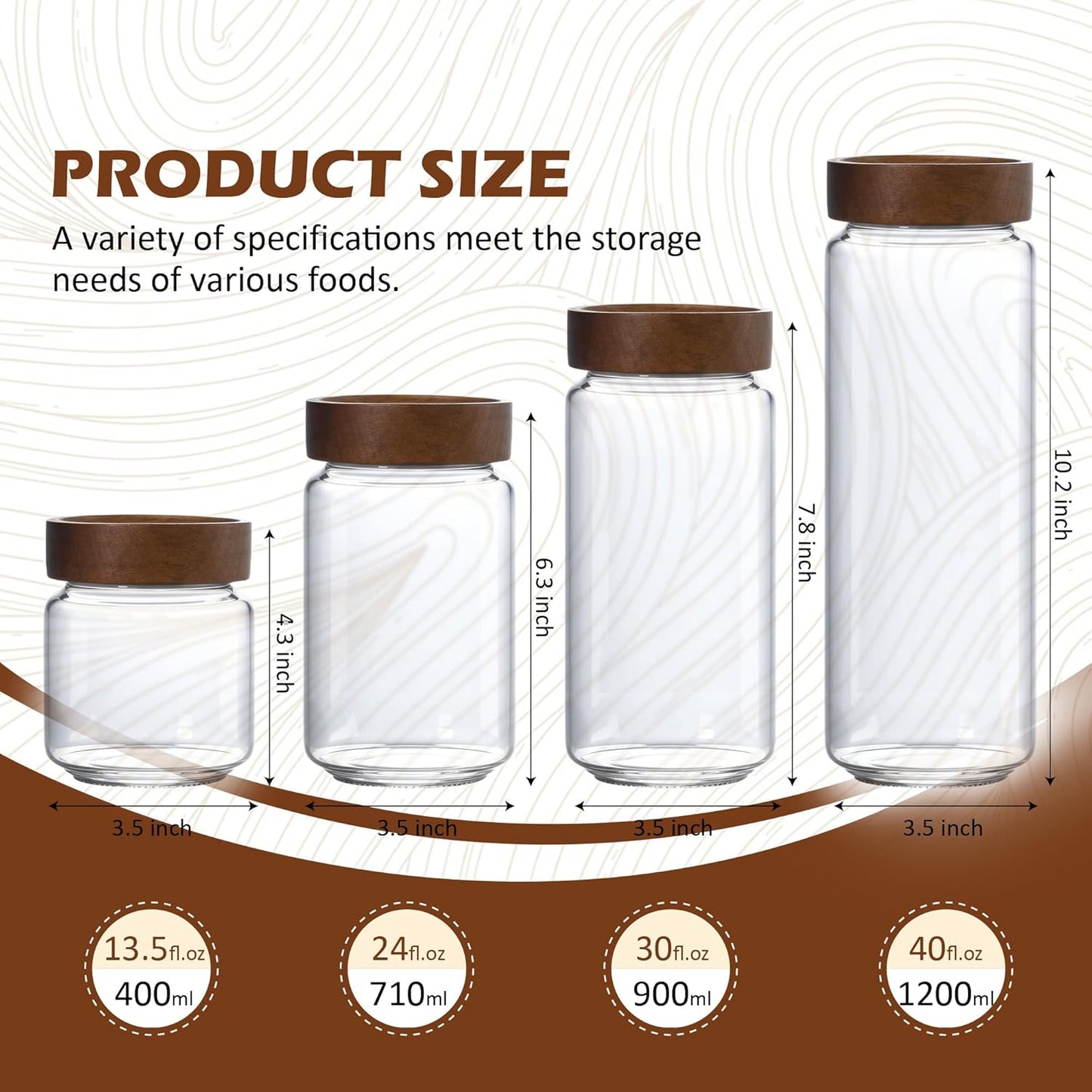 13.5 oz/400 ml Glass Jar with Airtight Wooden Screw Top Lid, Clear Stackable Food Storage Canister, Small Cute Decorative Glass Container for Coffee, Candy, Cookie, Sugar, Oatmeal, Salt, Spice