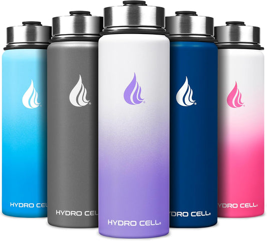 HYDRO CELL Stainless Steel Insulated Water Bottle with Straw - For Cold & Hot Drinks - Metal Vacuum Flask with Screw Cap and Modern Leakproof Sport Thermos for Adults (Lavender/White 24oz)