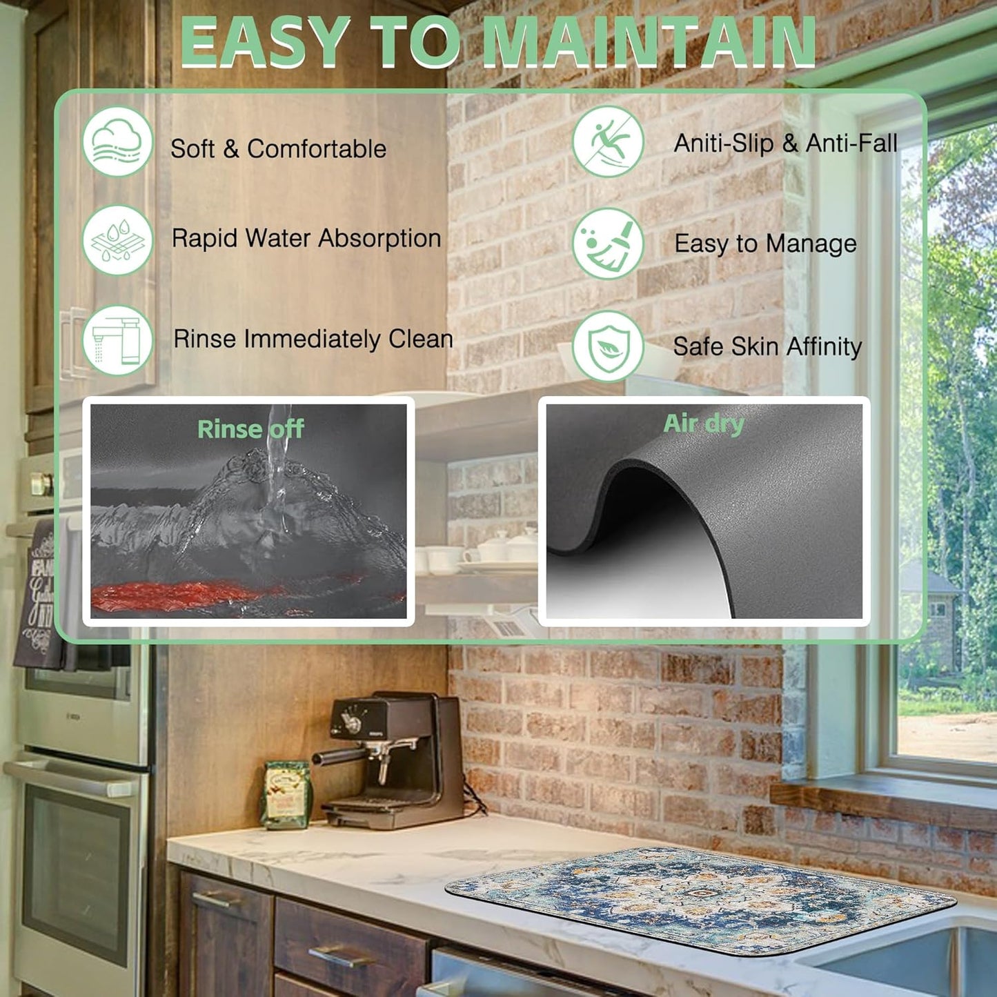 Bohemian Textile Rug Texture Dish Drying Mat,12"X19" Absorbent Fast Dish Drying Mat for Kitchen Counter Pot and Pan, Kitchen Accessories