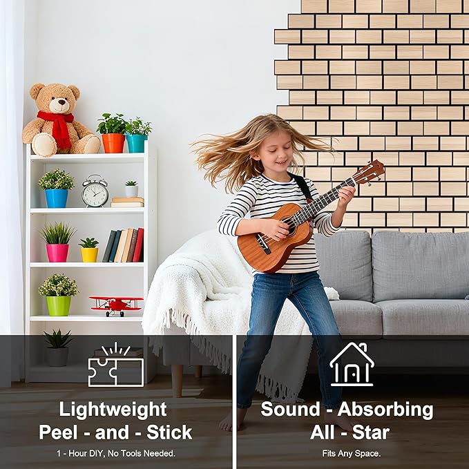 WoveN SounD Brick Acoustic Wall Panels, 16 Pack 16x12 Inch, PVC Wood Grain - Image 4