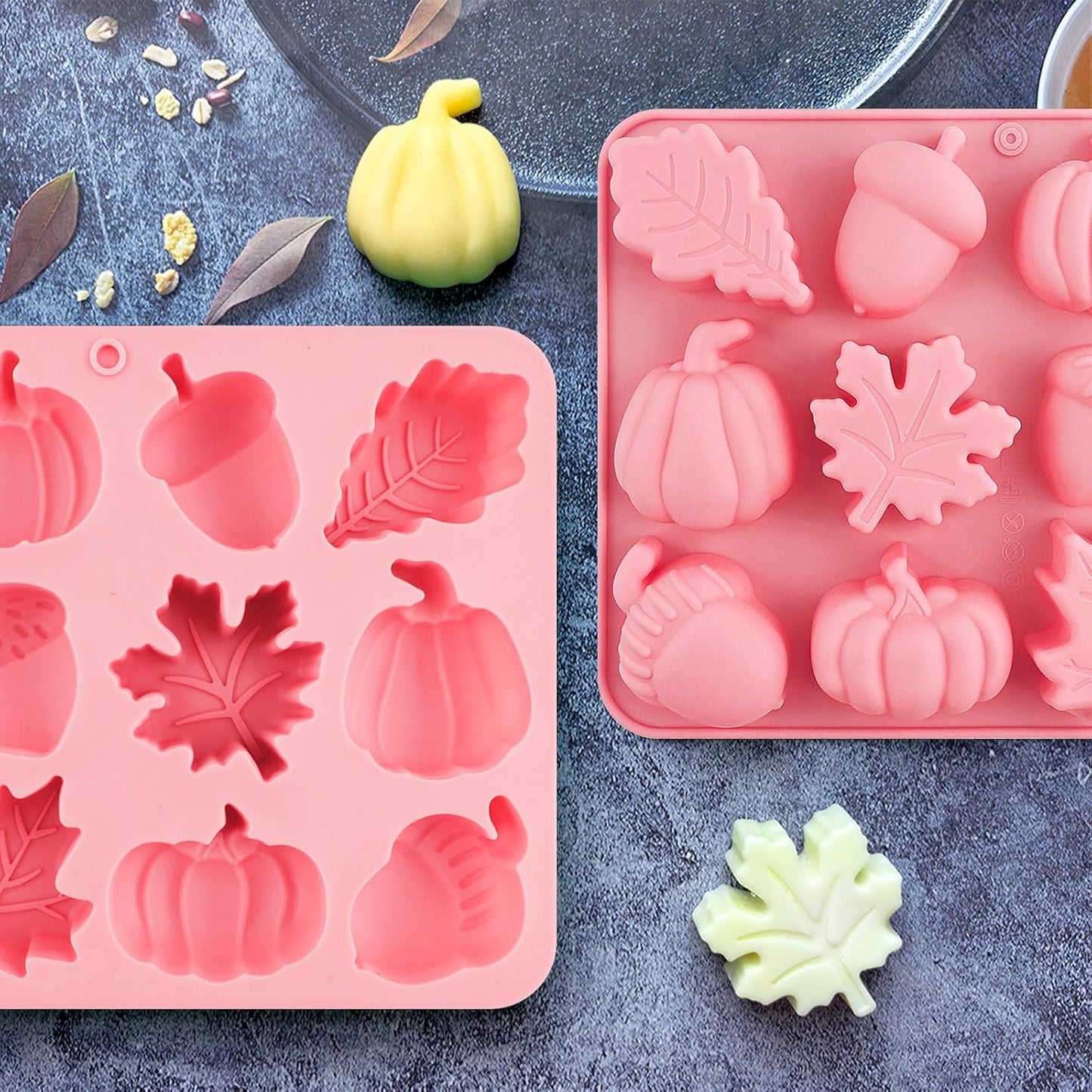 Thanksgiving Fall Silicone Molds Halloween Pumpkin Candy Mold Maple Leaf Fondant Molds Autumn Leaves Chocolate Cake Pan Baking Tray Mold for Thanksgiving Halloween Cake Cupcake Decorations