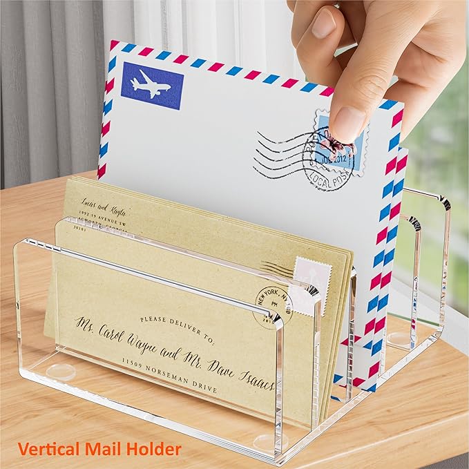 FUCDTEFC Desk Mail Organizer, 5 Section Clear Acrylic File Holder Letter - Image 6