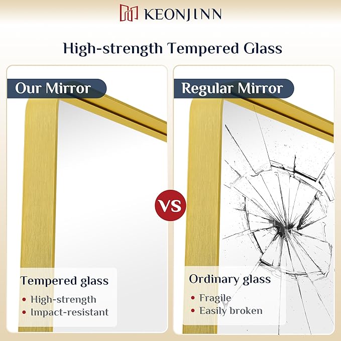 Keonjinn Gold Bathroom Mirrors for Wall 42” x 20” Large Rounded Rectangle Gold - Image 5