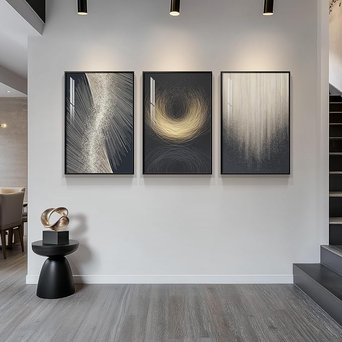 Large Framed Black and Gold Modern Luxury Abstract Wall Art - Image 4
