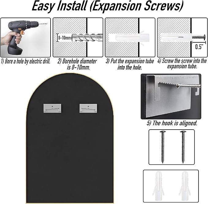 SCWF-GZ 24x36 Arch Mirror Rectangle Full Length Wall Mounted Hanging or Against - Image 6