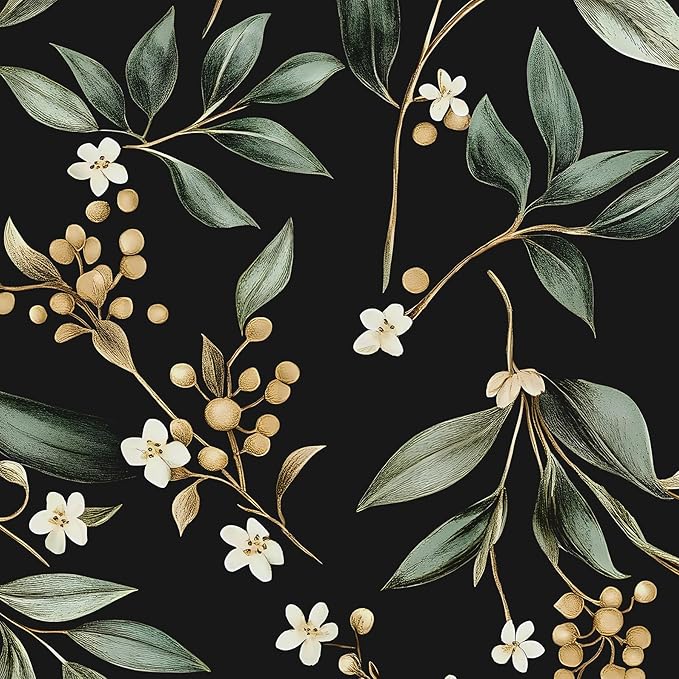 Dark Peel and Stick Wallpaper Vintage – Dark Green Leaf Removable Self-Adhesive by VOLEAARWALLPAPER