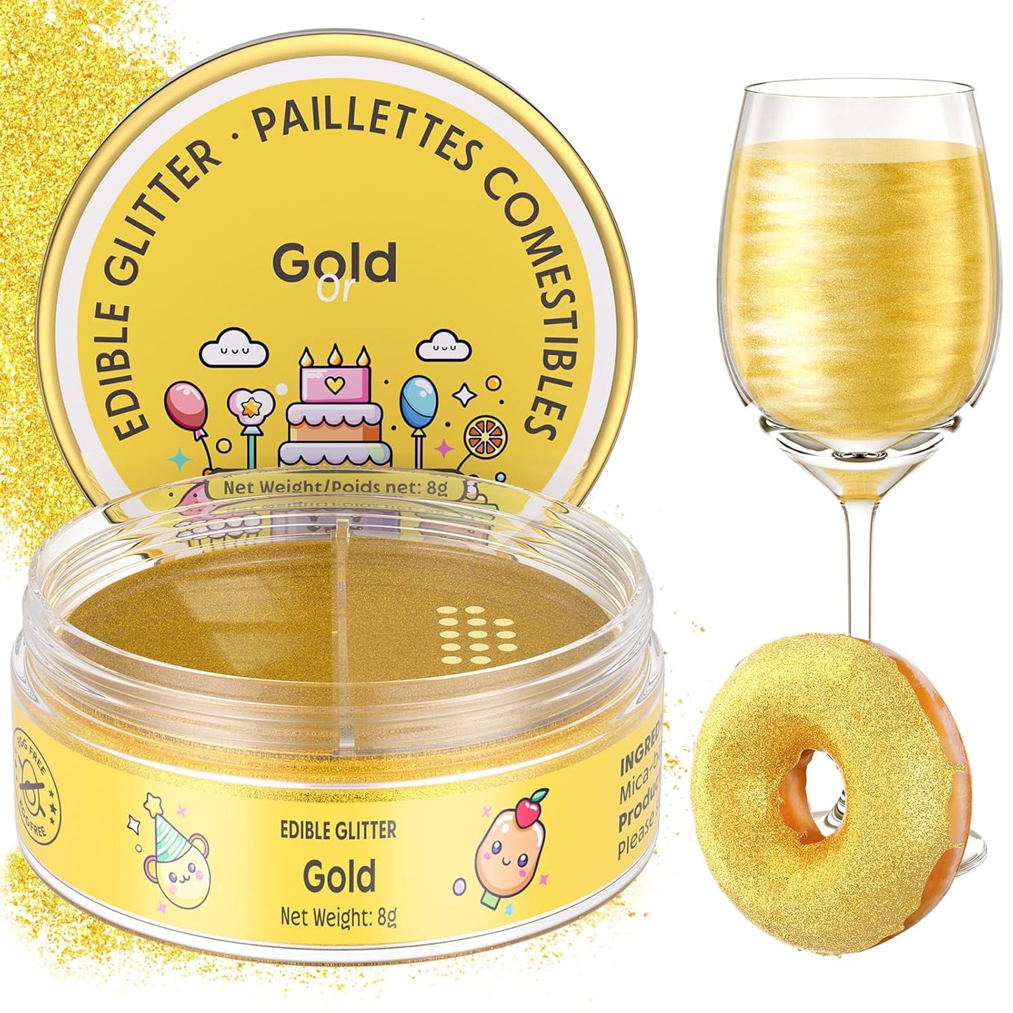 Nomeca Edible Glitter for Drinks Cakes, 8 grams Food Grade Luster Dust Sprinkles Glitter for Cake Decorations, DIY Cocktails, Beverages & Cake Decorating, Dessert Cake Topper (1-Glod)