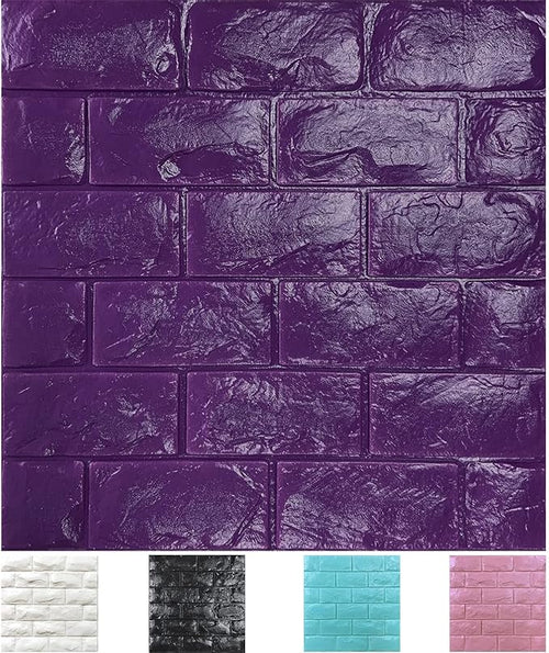 11PCS 3D Wall Panels Peel and Stick Faux Brick Wallpaper Purple Self Adhesive by Yutianli