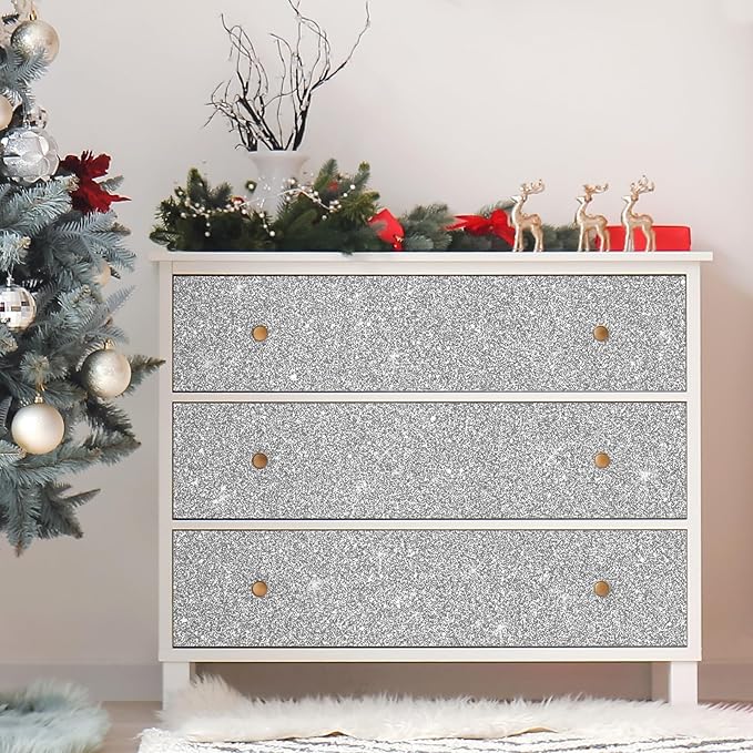 CHIHUT Sparkle Silver Glitter Wallpaper Peel and Stick Silver Glitter Contact - Image 3