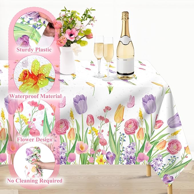 Kochorie 100 Ft x 54 Inch Spring Flower Tulip Tablecloth Roll Plastic Floral - Image 3