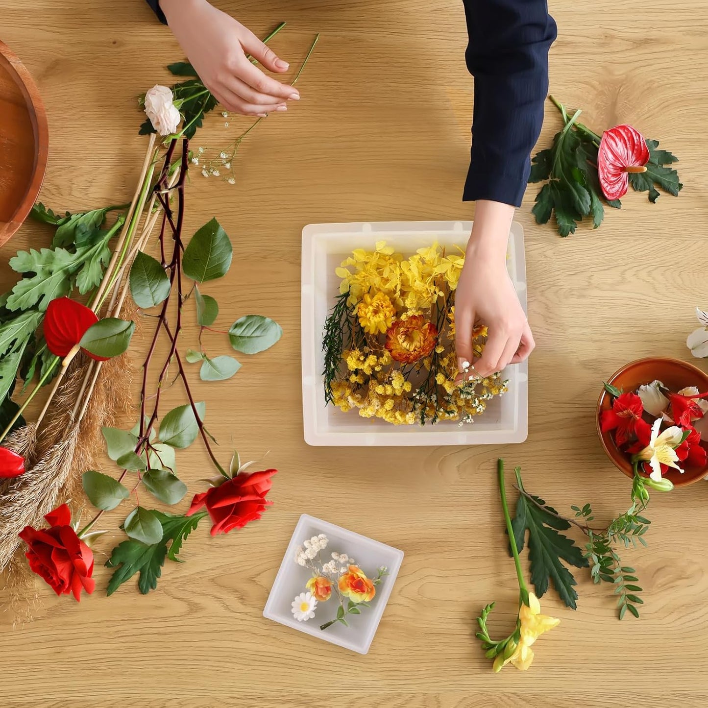 KISREL Large Square Resin Molds, Square Silicone Mold for Epoxy Resin, Large Mold for Flower Preservation, Deep Pour Molds for Furniture Decoration, DIY Wedding Bouquets, Valentine's Day Gifts