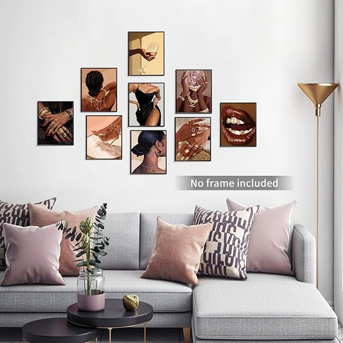 SEHSUVC Black Girl Posters Wall Art Set of 9, Abstract African American Woman - Image 2
