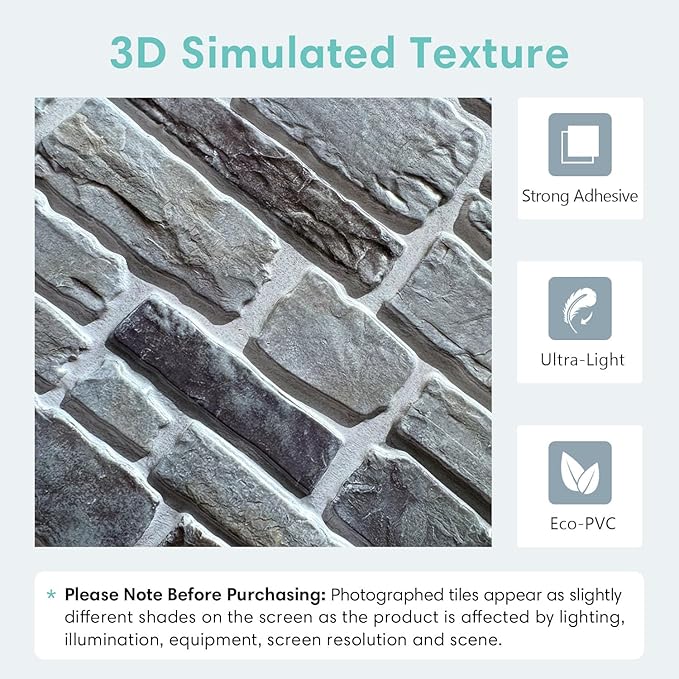Commomy 10 Pcs 3D Faux Stone 3D Wall Panels 11.8'' x 11.8'' Ultralight PVC - Image 4