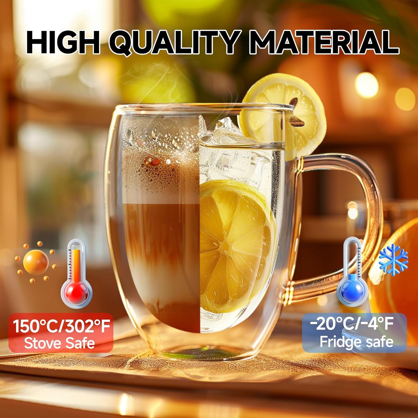 12 Ounces Set of 2 Double Walled Glass Coffee Mugs with Handle Insulated Layer Coffee Cups Borosilicate Glass Espresso Double Insulated Clear Glass Coffee Mug for Hot Beverages