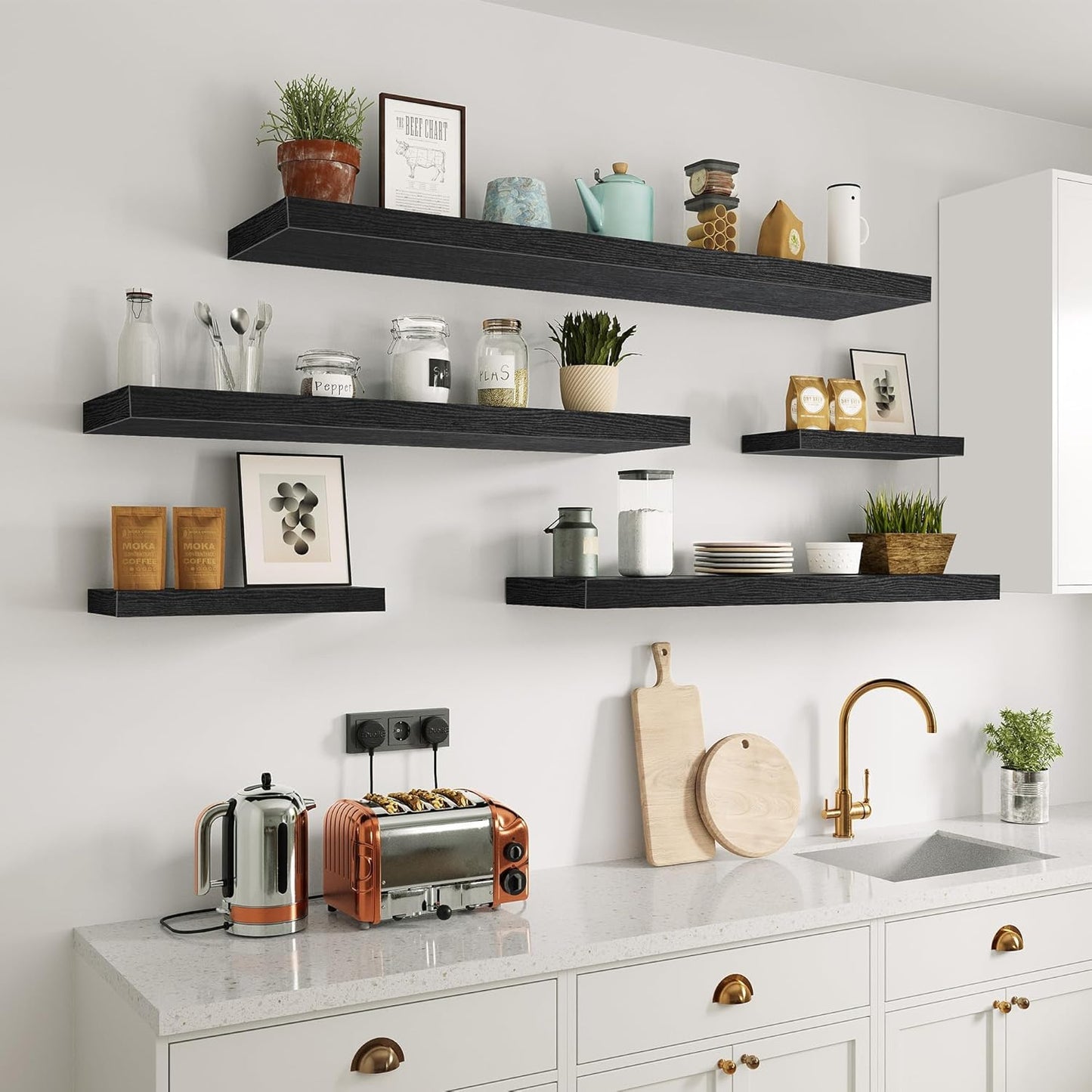 Vivelove Single Floating Shelves 36 inch Long, Large 10 in Deep Wall Shelves Heavy Duty 70 lbs for Bedroom, Bathroom, Living Room, Kitchen, Office, Modern Shelf Home Decor, Set of 1, Black