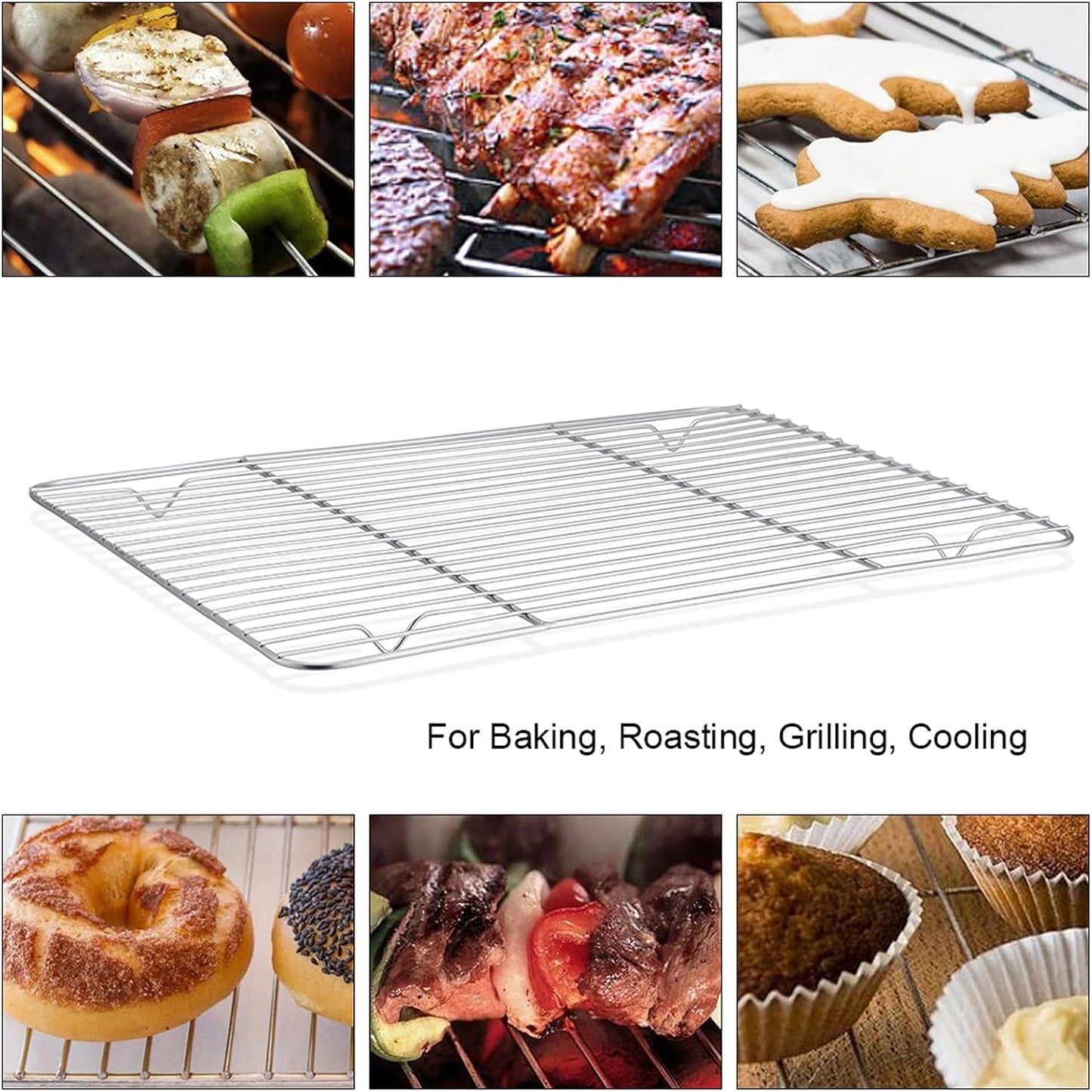 P&P CHEF Baking Cooling Rack Set for Cooking Roasting, 4-Piece Stainless Steel Wire Racks for Oven Use, Healthy & Dishwasher Safe, Rectangle, 8.6 Inch