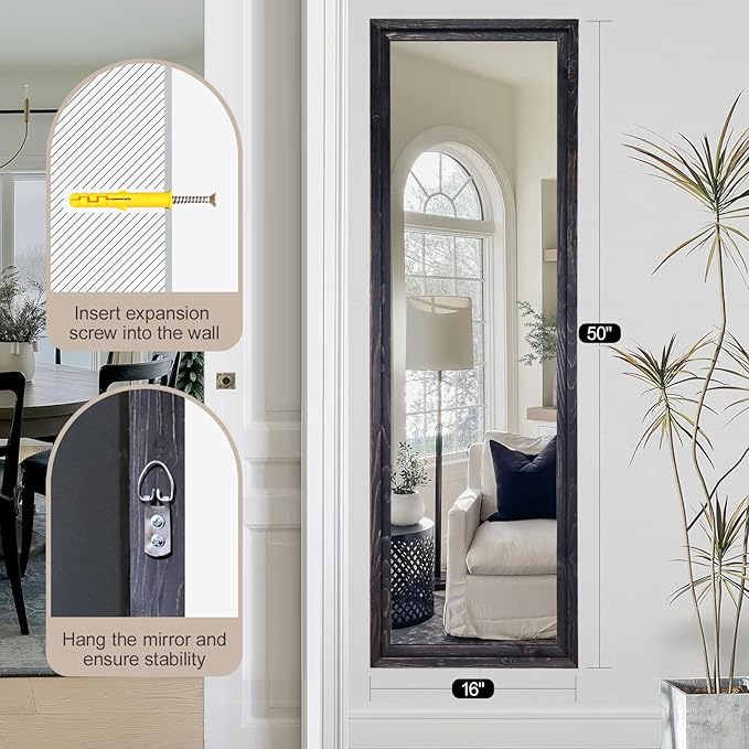 50"x16" Door Mirror, Rustic Full Length Mirror, Over The Door Hanging Mirrors - Image 7