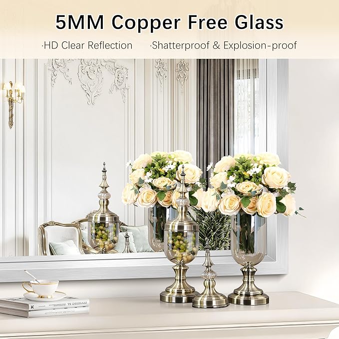 20x36 Silver Bathroom Mirror, Brushed Silver Rectangular Mirror - Image 4