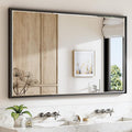 60 x 36 Black Framed Mirror for Bathroom, Beveled Black Bathroom Vanity Mirror by QUEENFUN