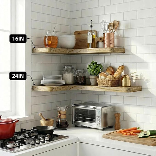16 Inch Solid Wood Floating Corner Shelves 3 Pack - Image 2