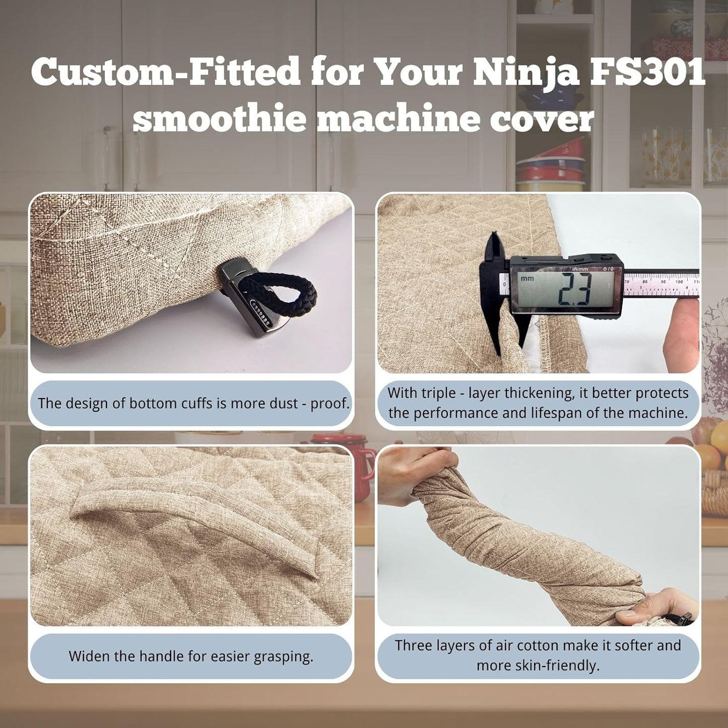 Slushie Machine Cover for Ninja FS301 & FS301C, Waterproof & Dustproof Protective Lid for Ninja Frozen Drink Maker, Durable Nylon Cover for Slushie Accessories (Mocha Tan)