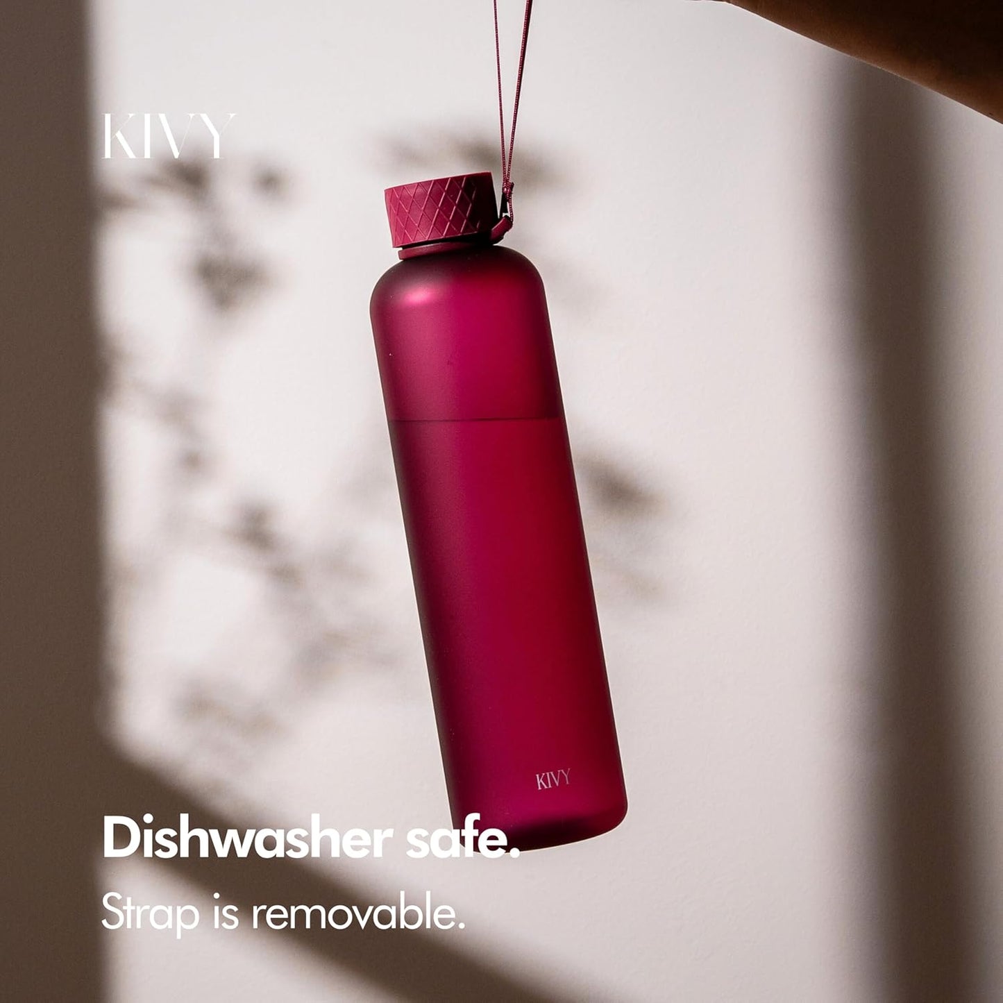 KIVY Slim Water Bottle 32oz [Lightweight & Shatterproof] Fits Backpack & Cupholder for Travel, Sports, School, Gym - Frosted red bottle no straw - Gym water bottle screw top - Dishwasher Safe