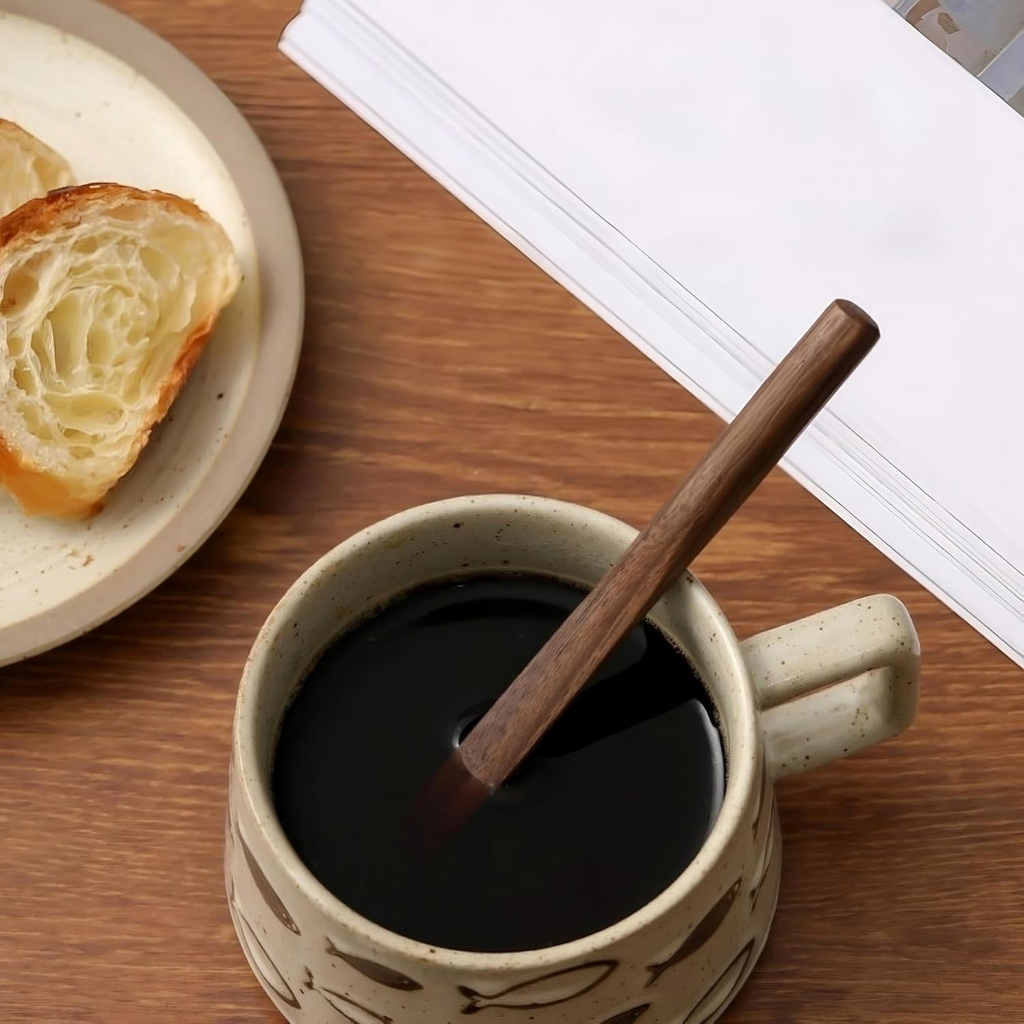 Solid Black Walnut Wood 3Pcs 6" Coffee Stirrers【Rounded Handle】 | Reusable & Multifunctional for Hot/Cold Beverages (Coffee, Milk, Oatmeal), Cooking(jam, peanut butter Spreader)