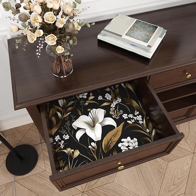 Laatse White Floral Wallpaper Peel and Stick, Dark Golden Botanical Wall Paper - Image 5
