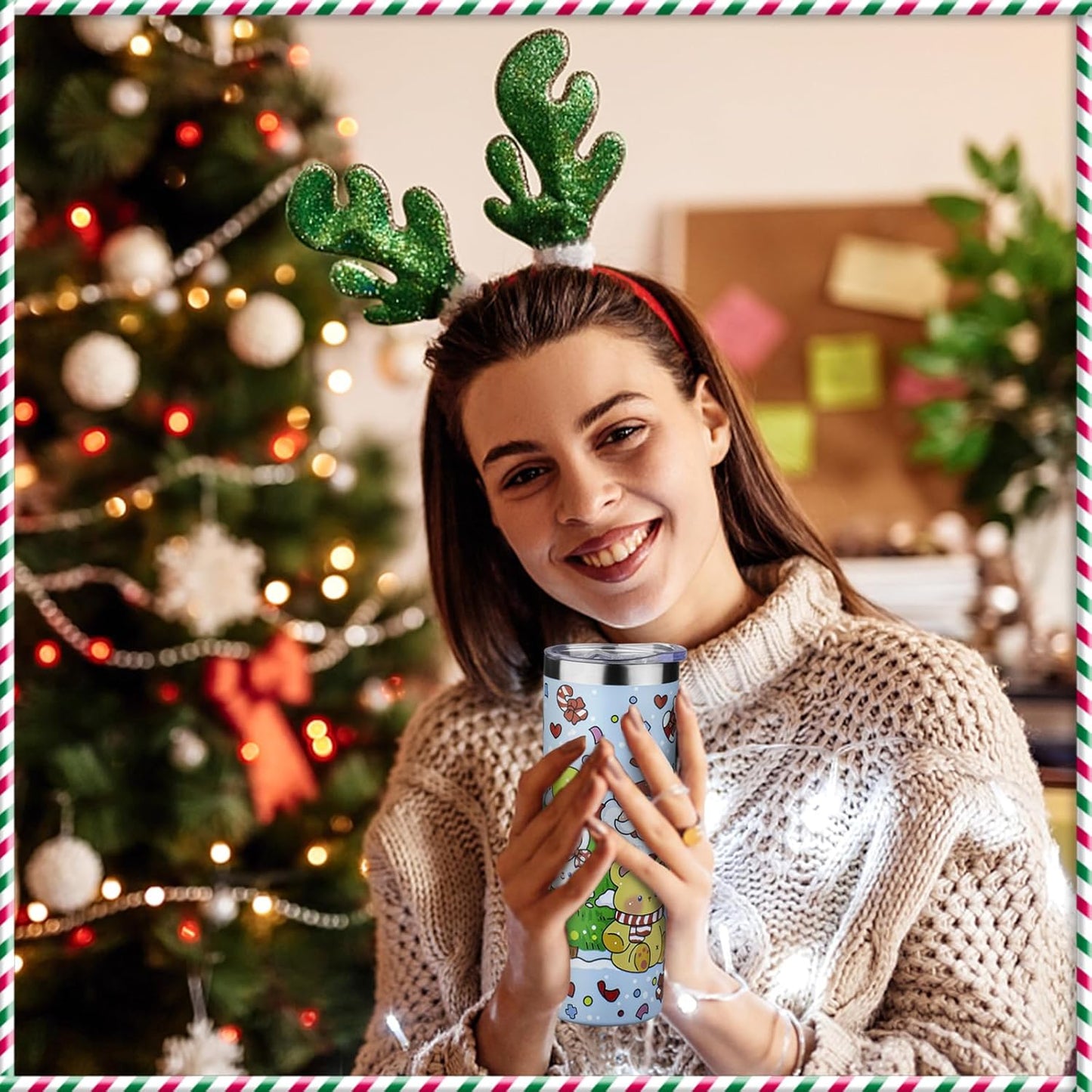 20oz Christmas Skinny Tumbler with Lid and Straw,Stainless Steel Vacuum Insulated Tumbler Cup Double Wall Travel Coffee Mug Christmas Gifts for Women Men (Santa Claus Bear,1)