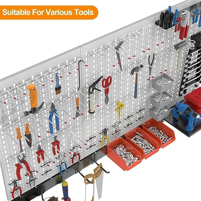 TORACK 109 PCS Pegboard Wall Organizer 4 ft. Garage Metal Pegboard Utility Tool - Image 3