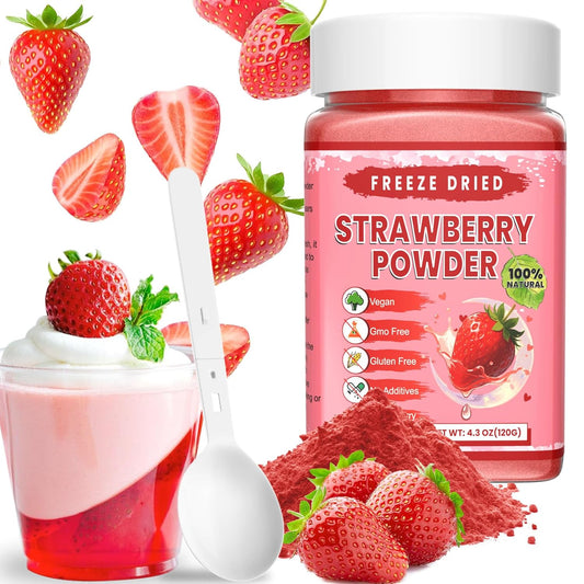 Freeze Dried Strawberry Powder - Kiigfood 4.3 oz/120g Natural Strawberry Powder Fruit Powder, Strawberries Source for Smoothie, Drinks, Baking, Cakes Decoration - Vegan, Non-GMO, Gluten-Free
