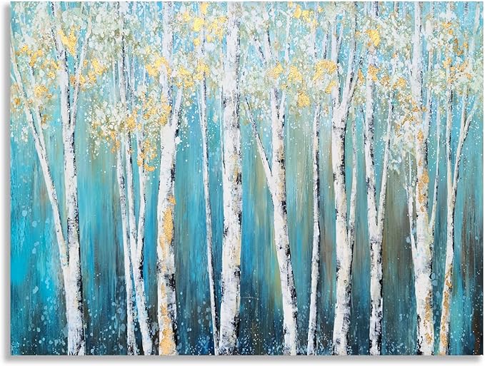 Yihui Arts Canvas Wall Art White Grey Birch Trees Branches Painting Gold Foil - Image 3