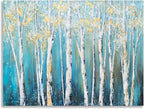 Yihui Arts Canvas Wall Art White Grey Birch Trees Branches Painting Gold Foil - Image 3