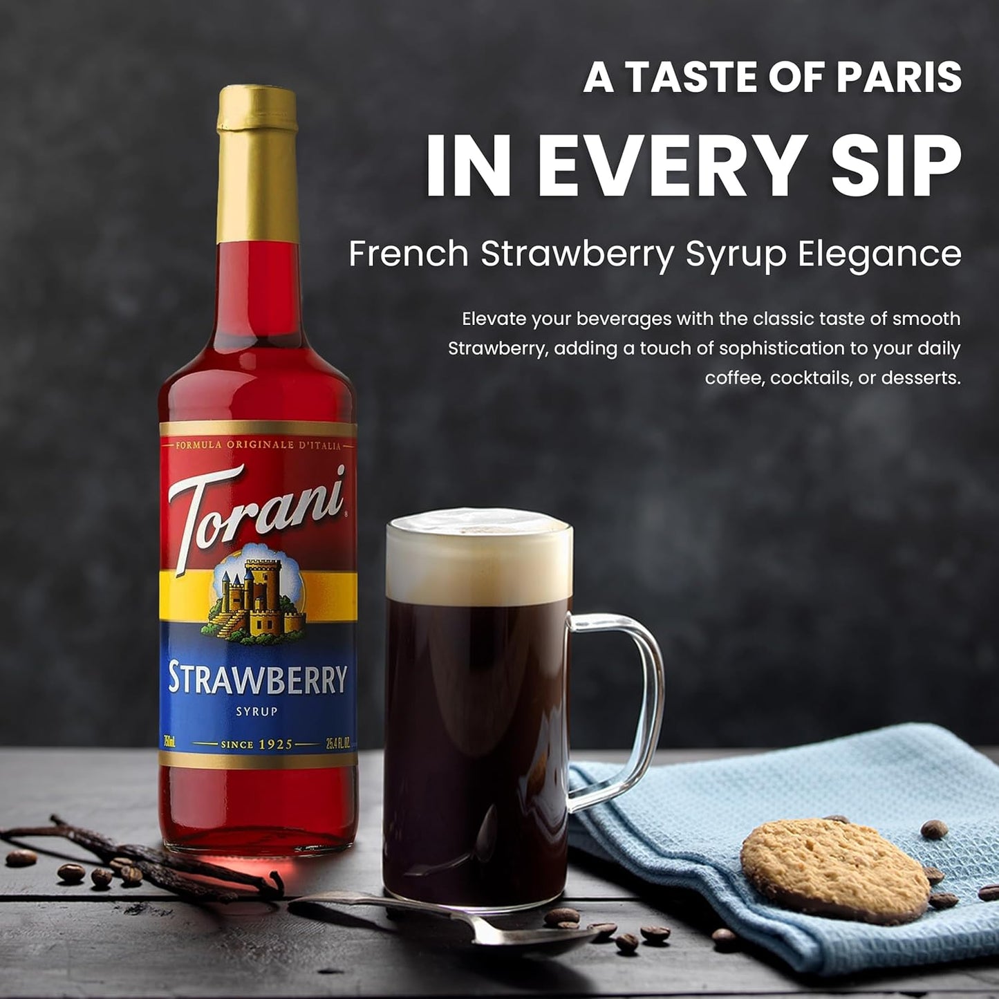 Raspberry, Strawberry, Peach Syrup - Fruit Flavors For Italian Soda Flavoring - 3 Pack with 3 Jimoco Pump Dispensers