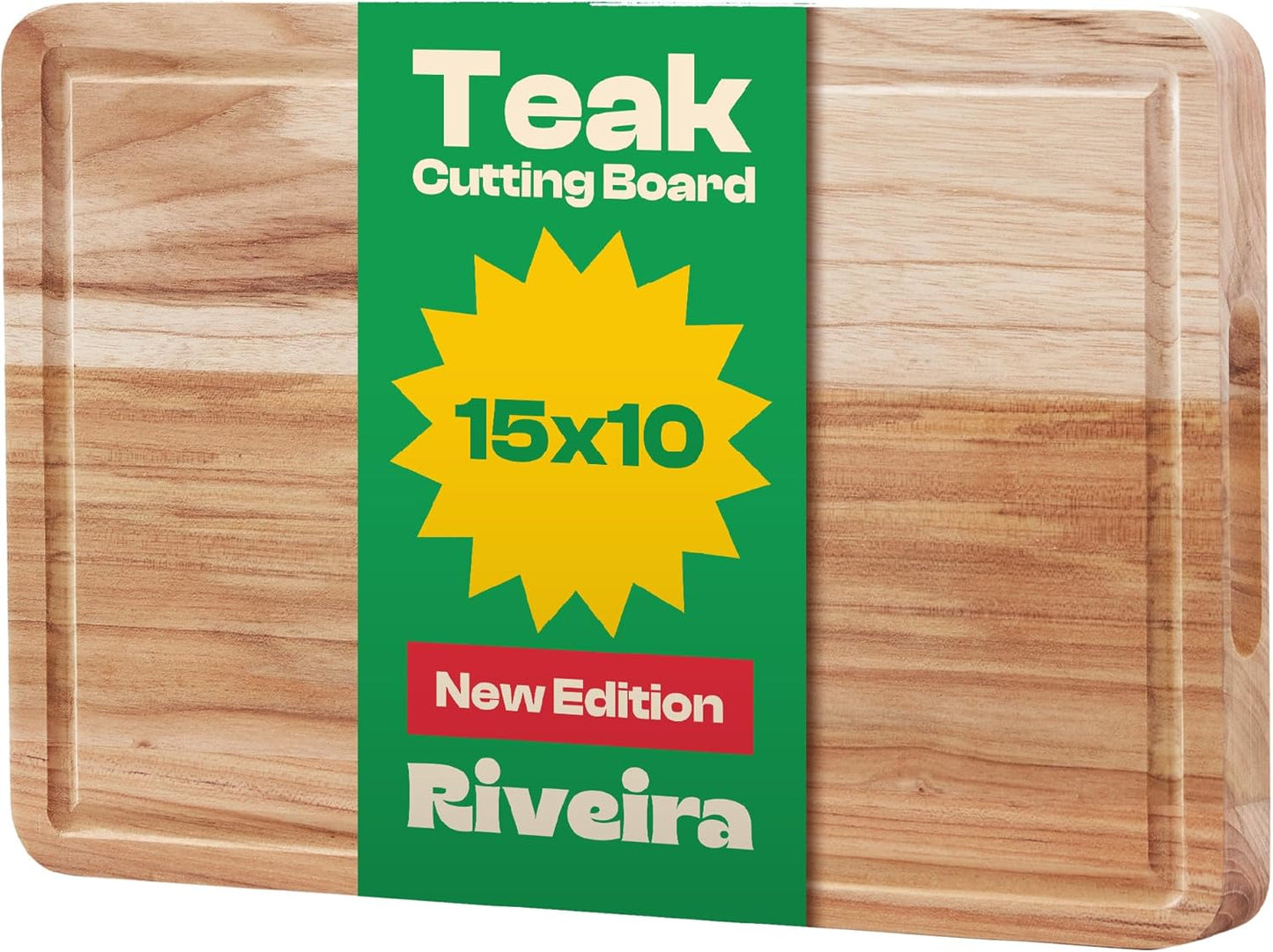 Riveira Teak Wood Cutting Board – Gourmet Teak Grandeur: 15 x 10 Wooden Cutting Board – Natural Wooden Cutting Boards For Kitchen Decorative – Innovative Juice Grooves Teak Wooden Chopping Board