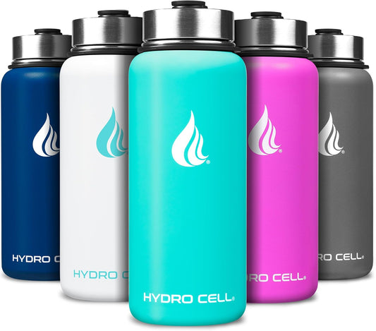 HYDRO CELL Stainless Steel Insulated Water Bottle with Straw - For Cold & Hot Drinks - Metal Vacuum Flask with Screw Cap and Modern Leakproof Sport Thermos for Adults (Teal 32oz)