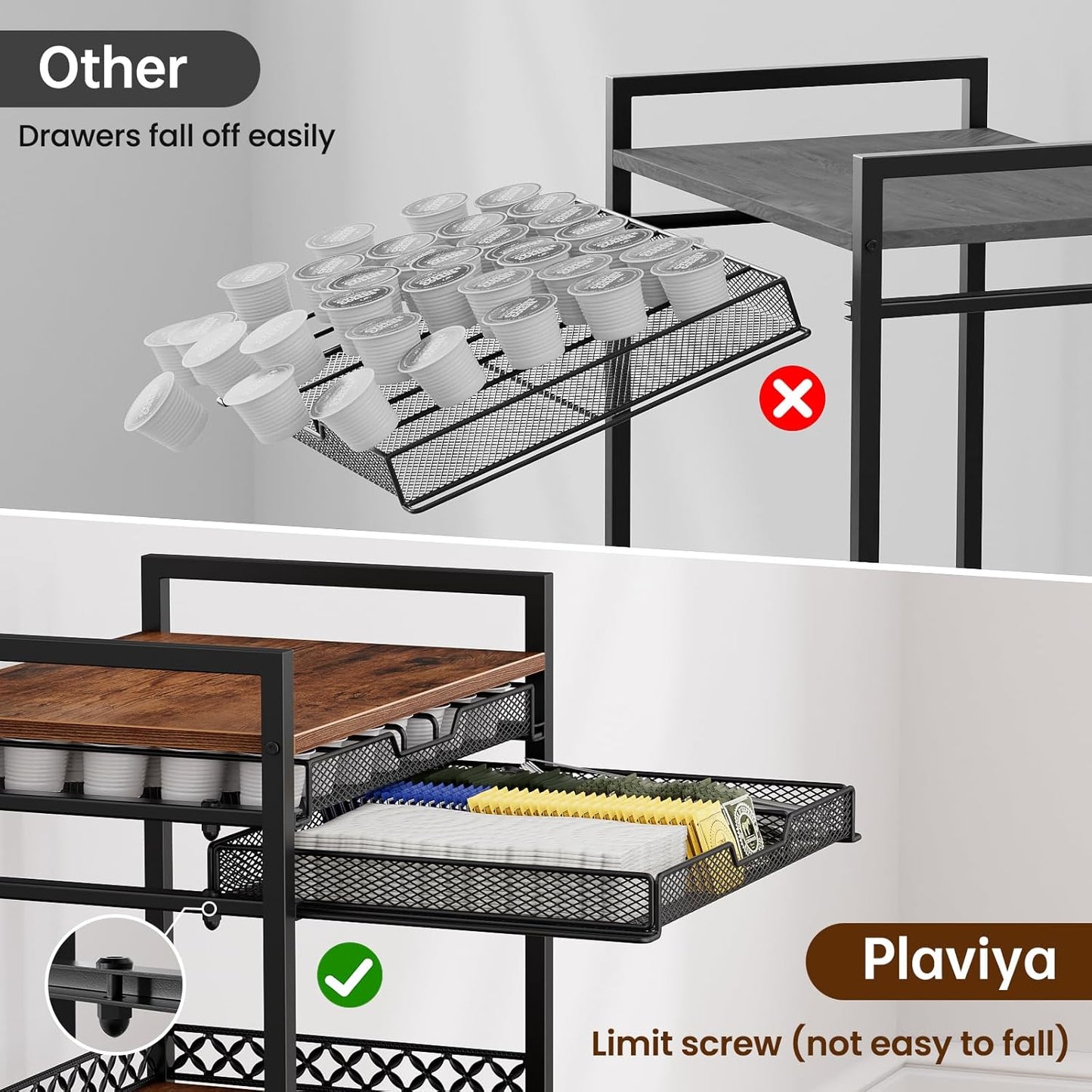 K Cup Holder Rack, Coffee Station Organizer for Nespresso Vertuo and K Cup Capsules, Multi-Functional Bar Accessories Organizer With Wheels for Living Room, Kitchen