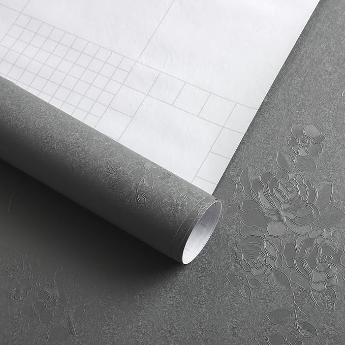 Erfoni 118"x17.7" Gray Peel and Stick Wallpaper Thicken Floral Embossed Contact - Image 8
