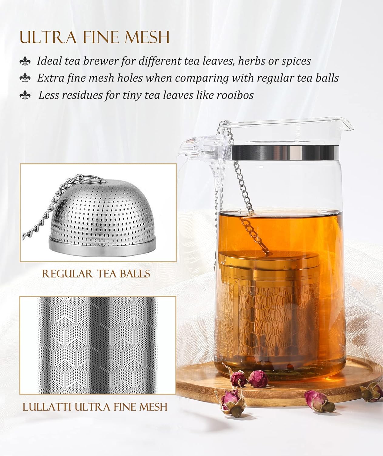 Large Tea Infuser for Loose Tea(1 Pack), 304 Stainless Steel Tea Ball Strainer, Extra Fine Mesh Tea Steeper for Brewing All Kind of Tea, Fits for Most Teapot, Cups or Mugs